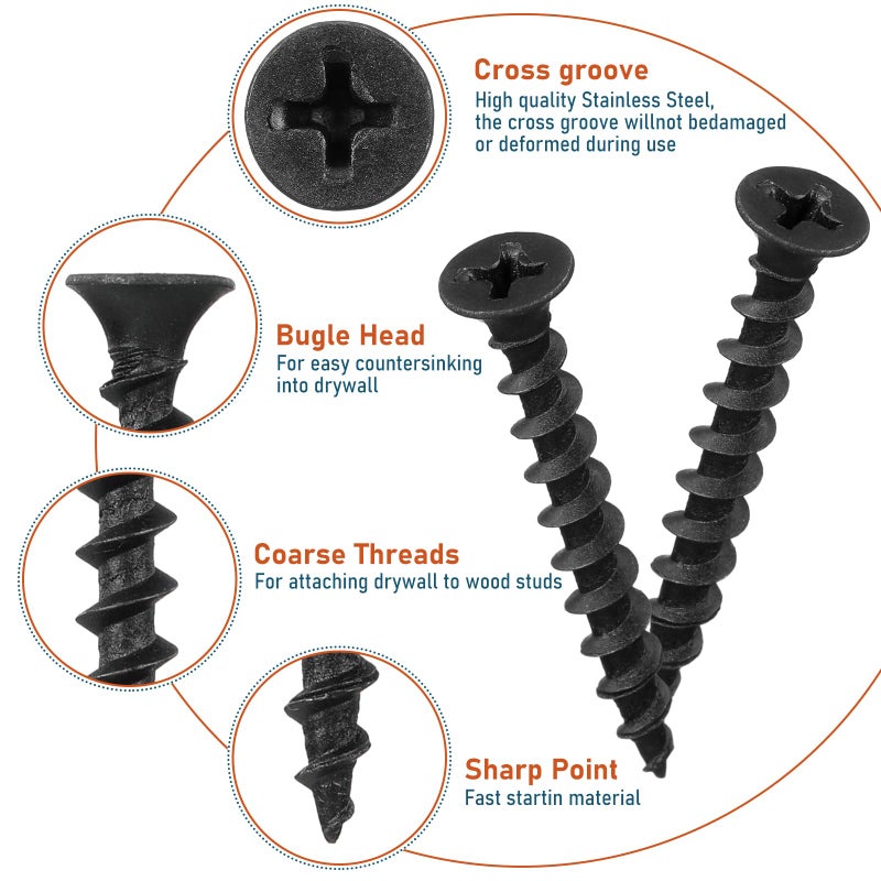 Yaocom # 10 x 1-1/2"" Collated Drywall Tapping Screws 335 Pcs Black Hardness Coarse Thread Wood Tapping Screws 2lb Bugle Head Laminating Phosphate Coated for Drywall, Wood and Furniture - Image 3